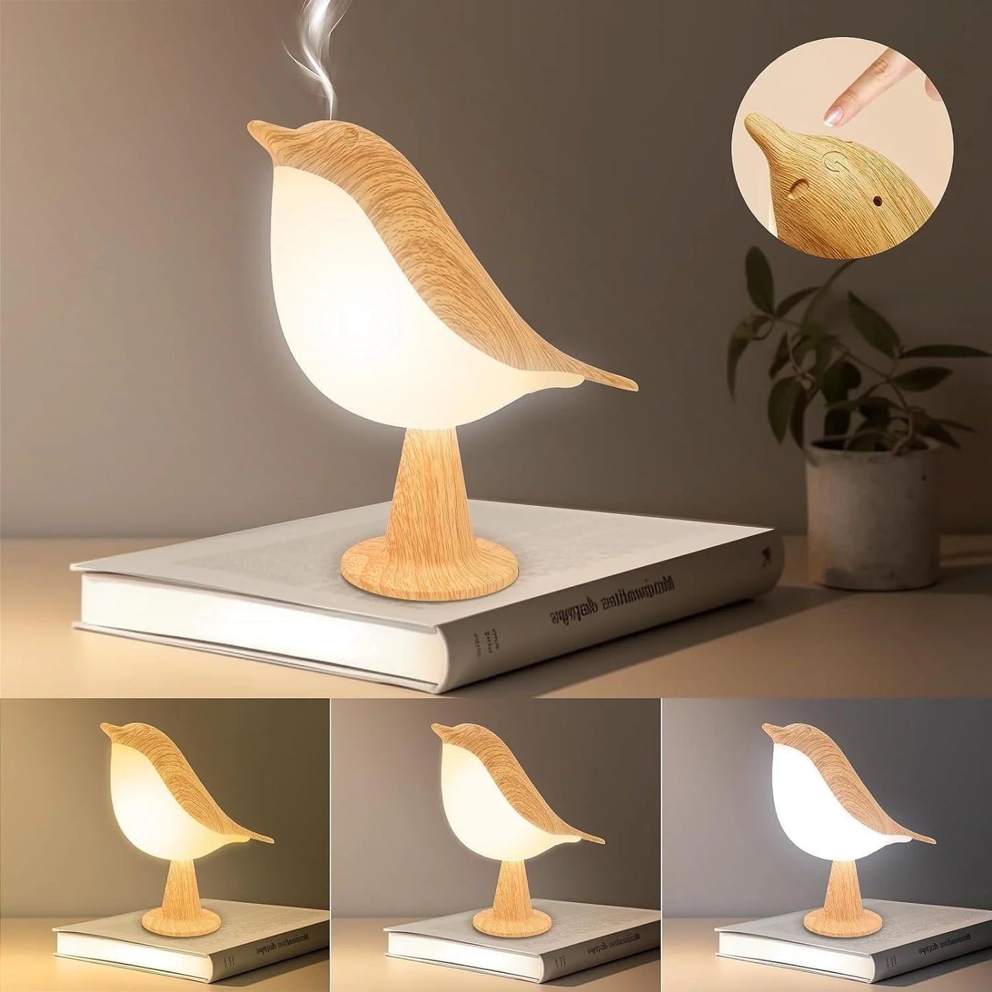 Touch-Control Holz Vogel Nachtlicht - Wiederaufladbare LED Nachttischlampe