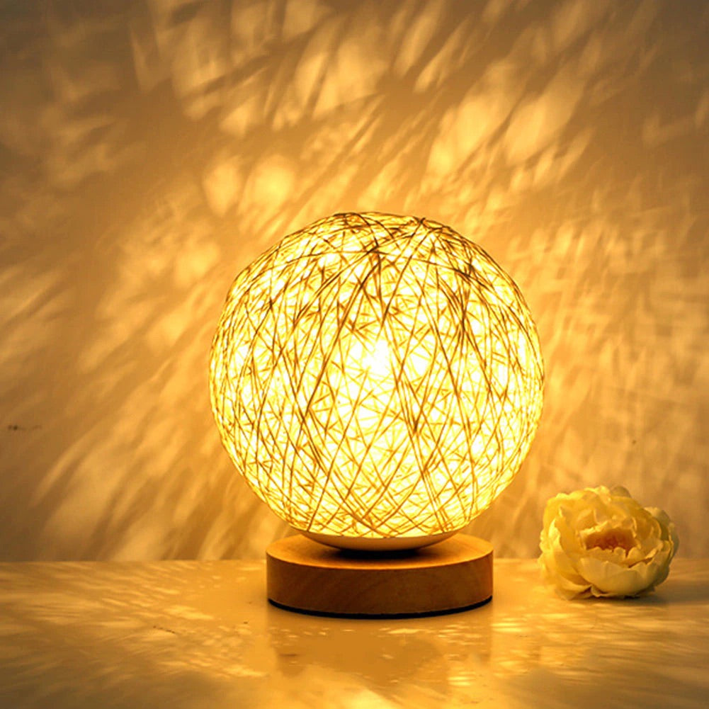 Rattan Kugel Nachttischlampe