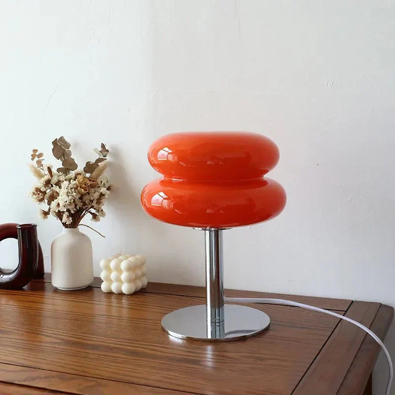 Retro Macaron Tischlampe aus farbigem Glas