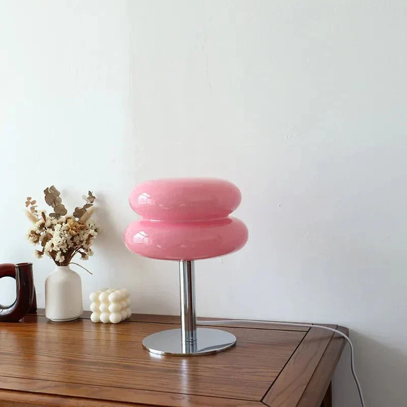 Retro Macaron Tischlampe aus farbigem Glas