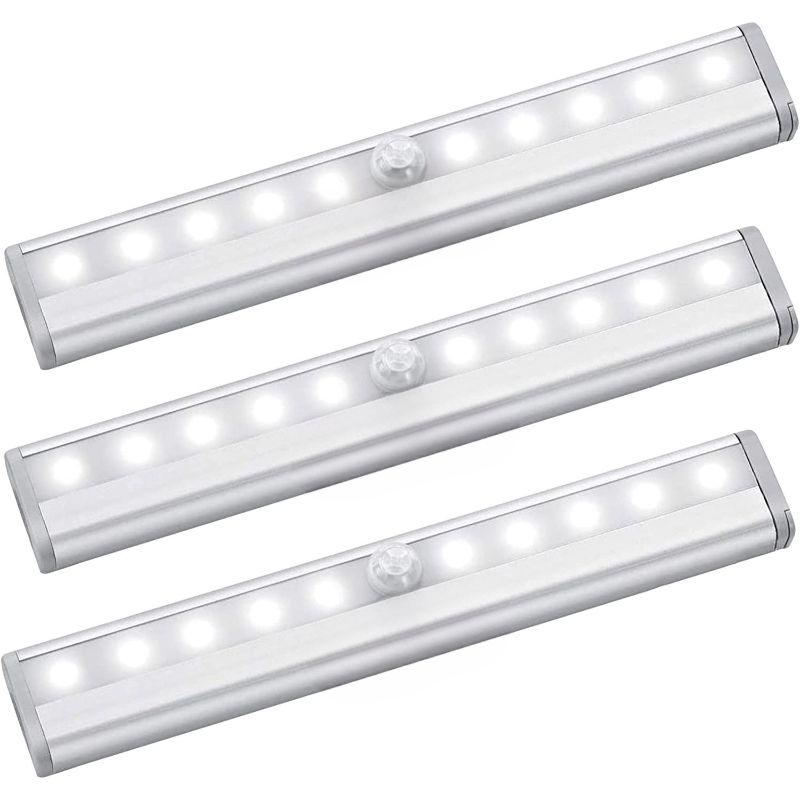 Bewegungssensor LED-Leuchten, 10 LED batteriebetriebene Bewegungslichter, überall haftende magnetische Nachtlichtleiste für unter Schrank, Kleiderschrank, Flur, Treppenhaus, Garderobe, Küche, Schminktisch, 3er-Pack